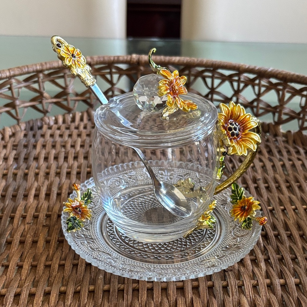 Glass Cup with Sunflower Accents